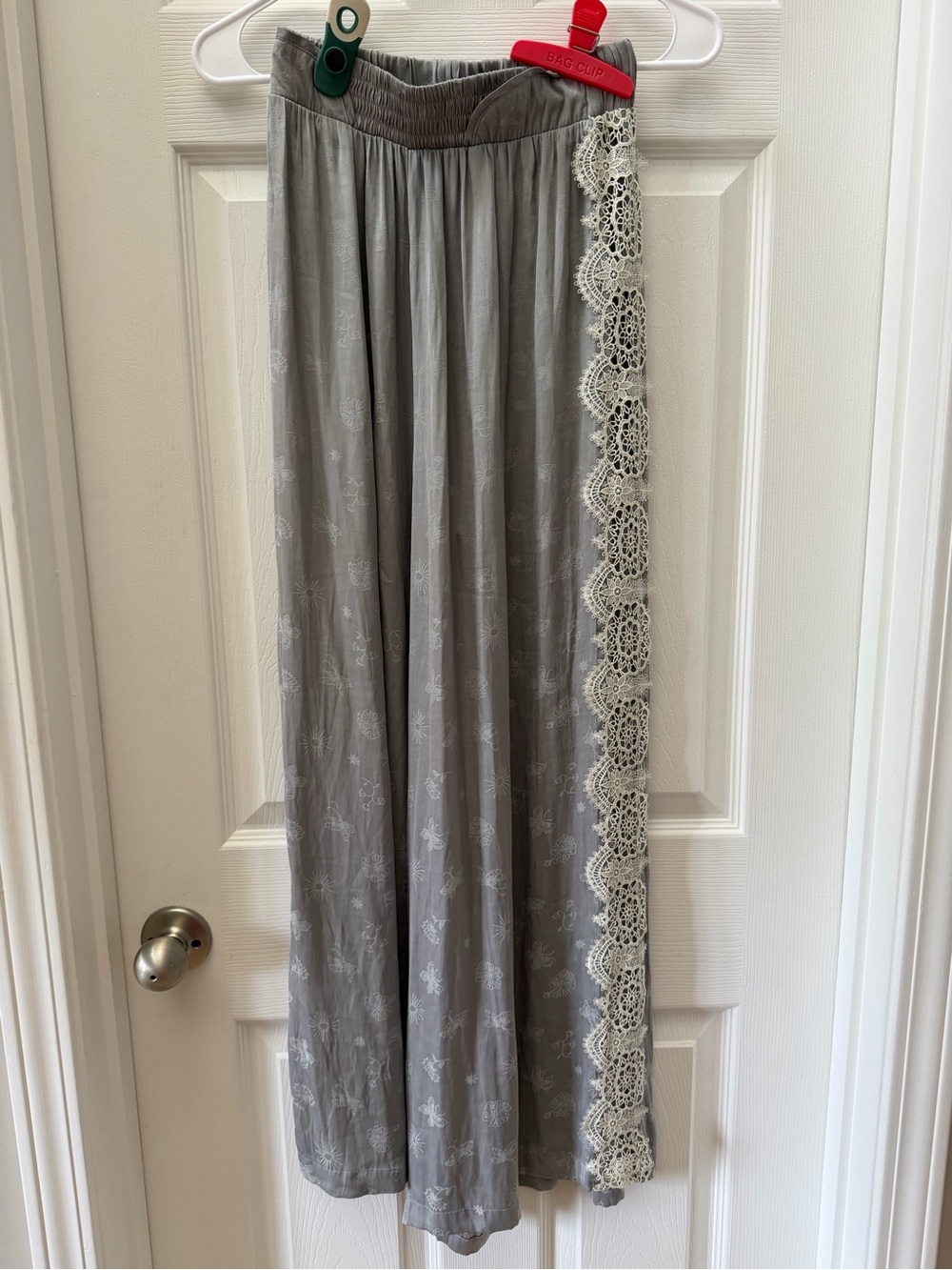 Intimately Free People Gray Satin Lace Wide Leg Pajama Pants Size XS